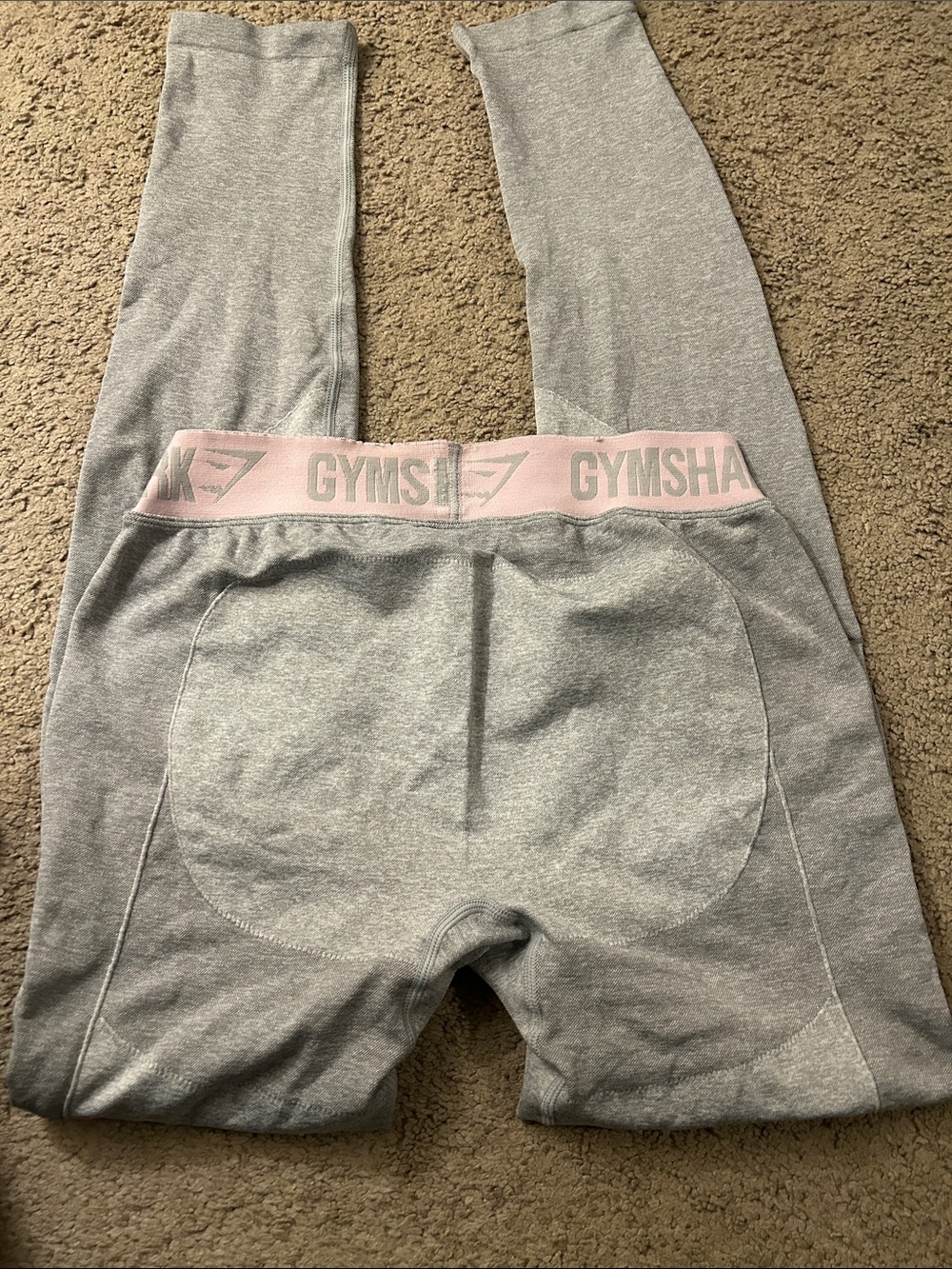 Gymshark Light Gray Leggings with Pink Branded Waistband